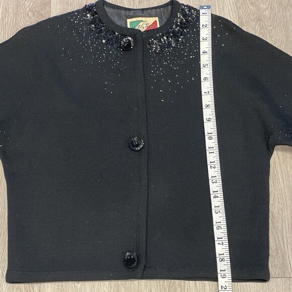 Women Cardigan 10 Holiday Party Layering Sequin Wool Retro Glam Statement - Picture 7 of 8